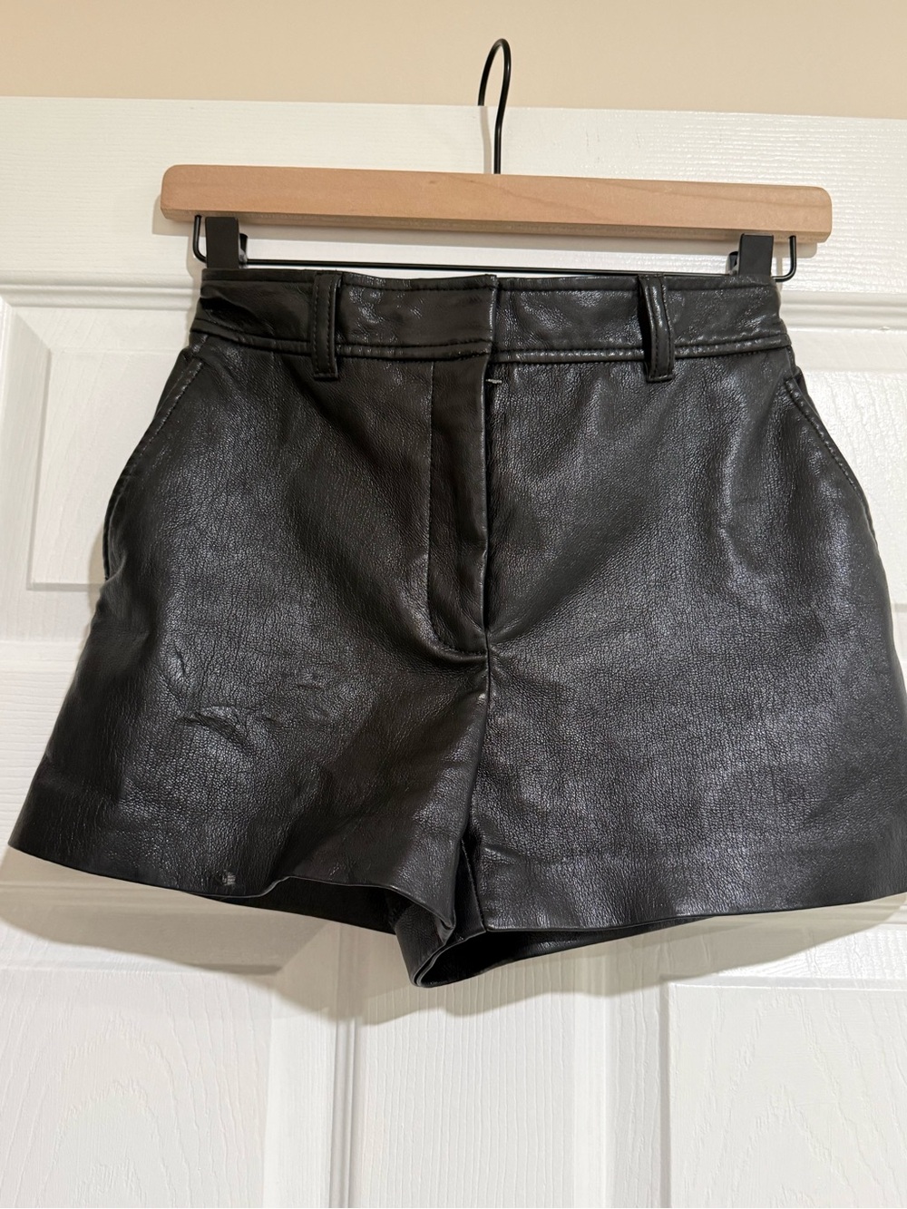 Women's Leather High-Waist Shorts - Black